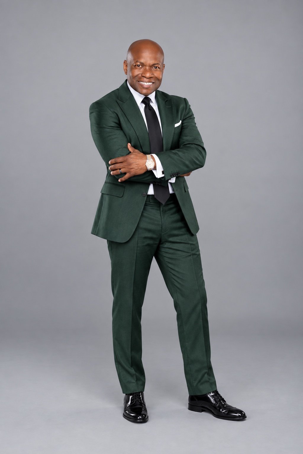 Dee Brown in a green suit
