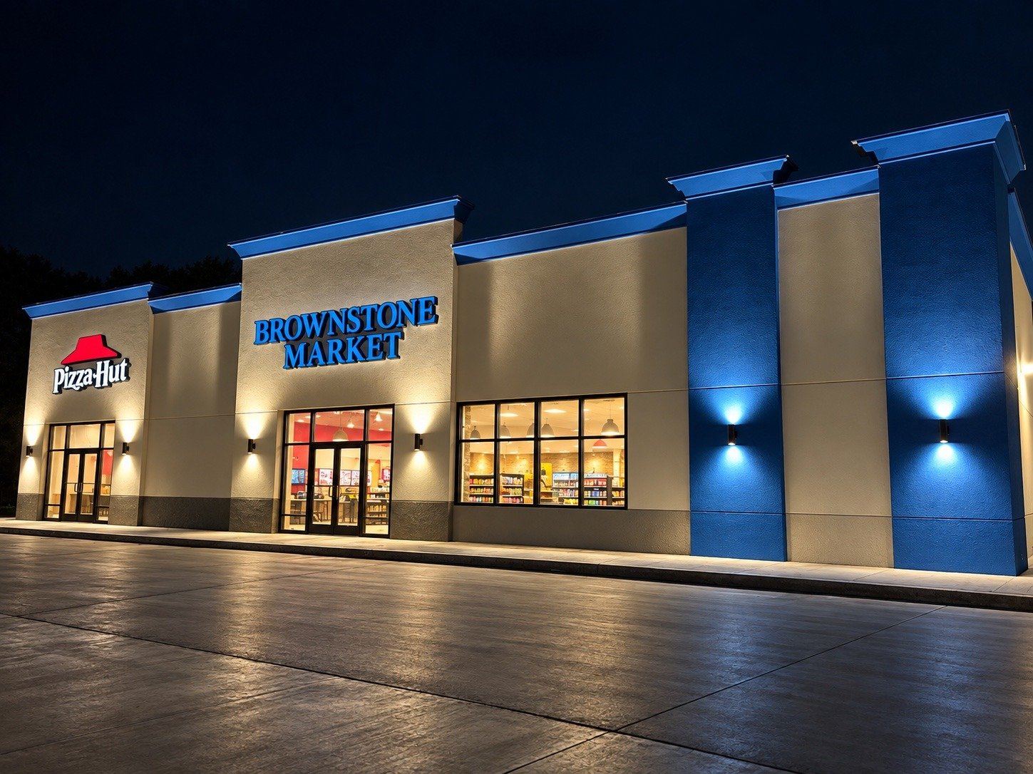 Brownstone Market of Marion · Edited nighttime presentation image